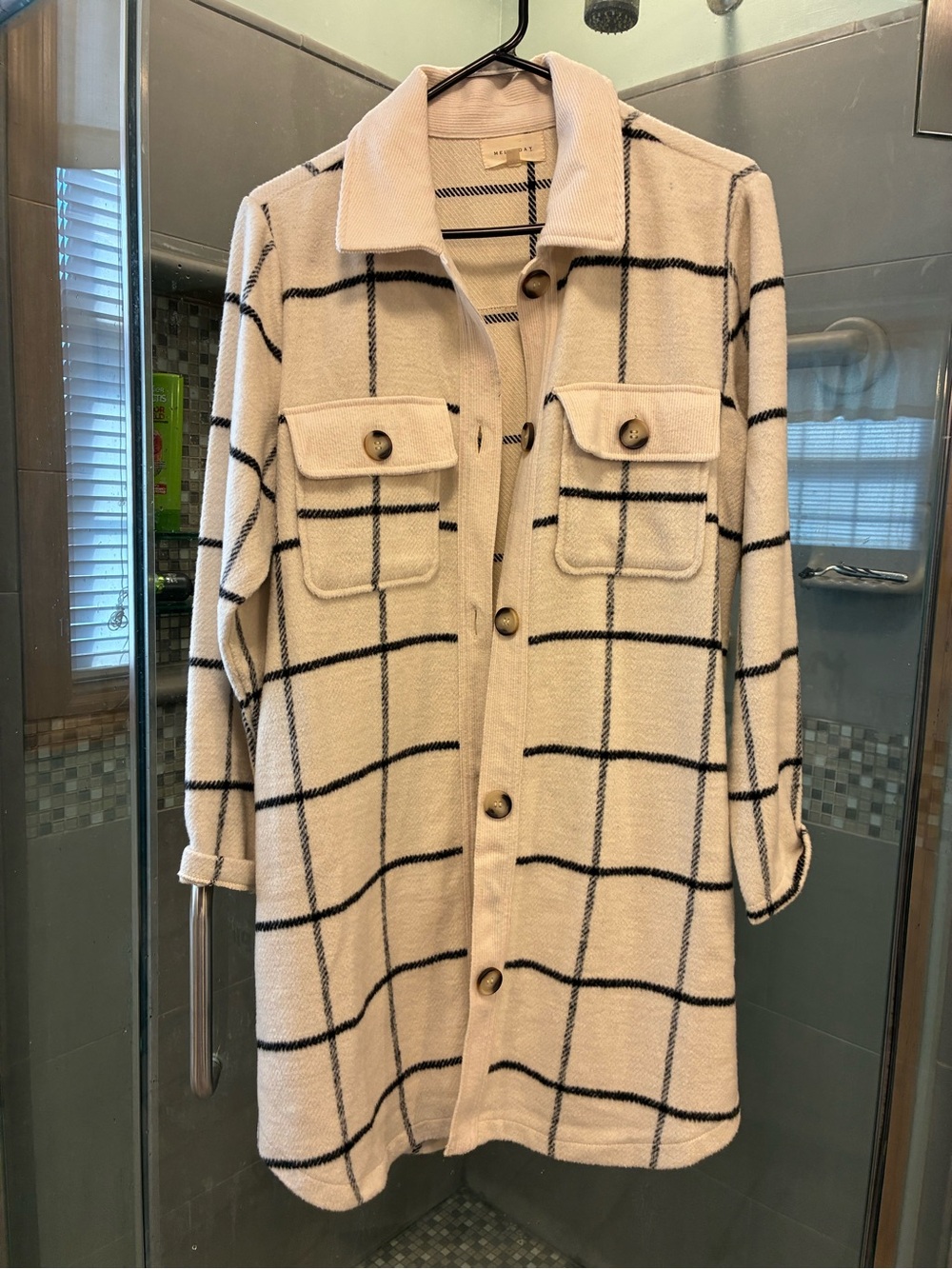 MELLODAY Cream Windowpane Shacket with Black Check